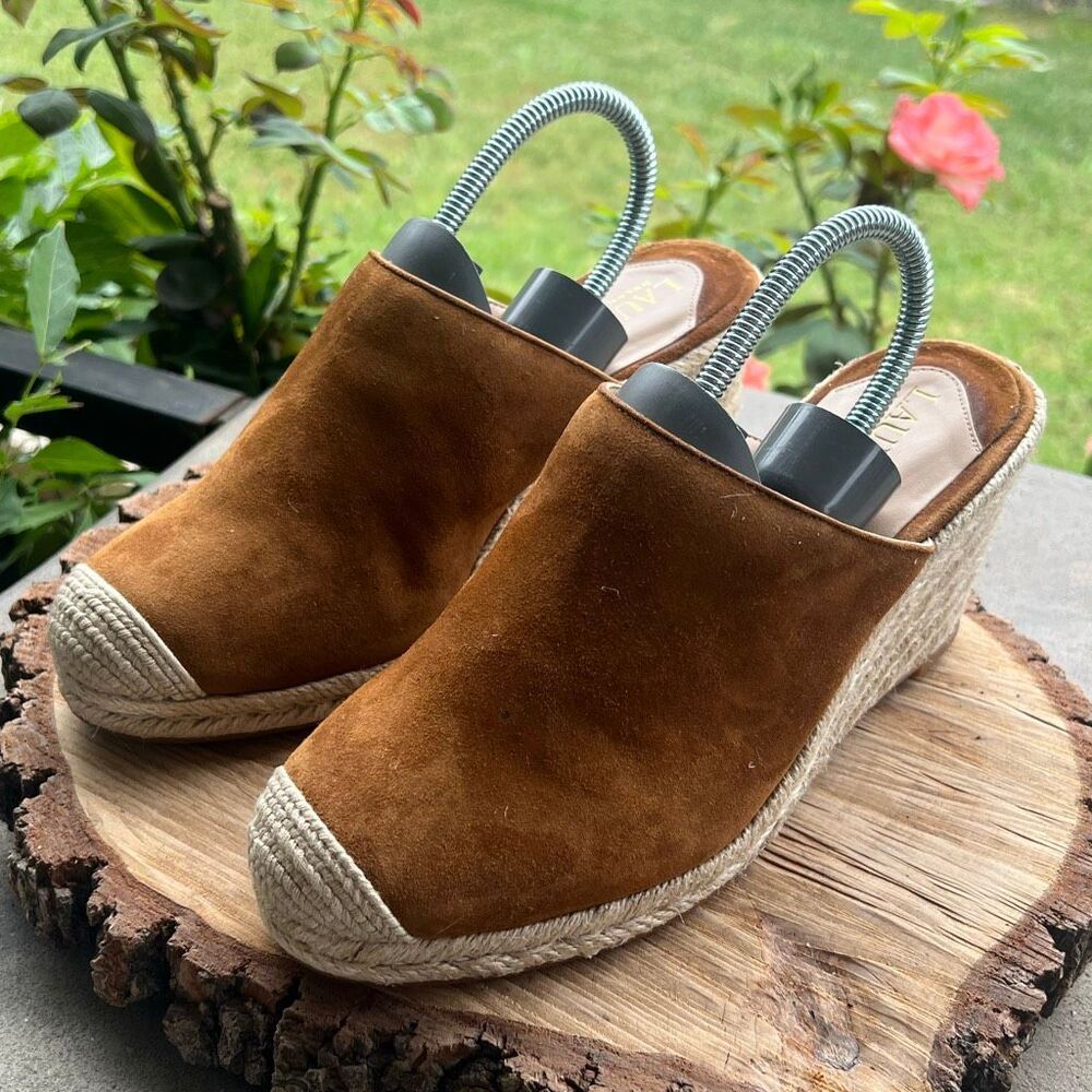 Lauren Ralph Lauren Penny Suede Wedge Sandals Brown Size 7.5